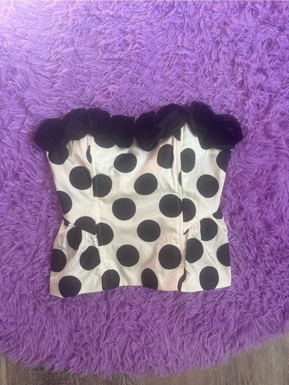 Y2K vintage Forever 21 Black & White Polka Dot Corset Top with Rosette Trim